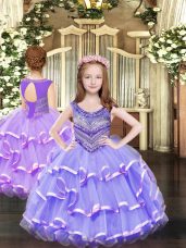 Scoop Sleeveless Lace Up Party Dress for Girls Lavender Organza