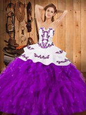 Flirting Eggplant Purple Sleeveless Embroidery and Ruffles Floor Length 15 Quinceanera Dress