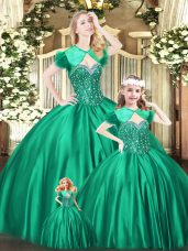 Designer Sleeveless Organza Floor Length Lace Up Sweet 16 Quinceanera Dress in Green with Beading