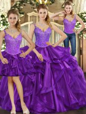 Best Straps Sleeveless Lace Up Quince Ball Gowns Purple Organza