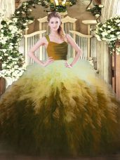 Ball Gowns 15th Birthday Dress Multi-color Straps Tulle Sleeveless Floor Length Zipper