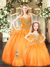 Floor Length Orange Red Sweet 16 Quinceanera Dress Sweetheart Sleeveless Lace Up