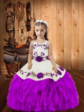 Perfect Organza Straps Sleeveless Lace Up Embroidery and Ruffles Little Girls Pageant Dress Wholesale in Purple