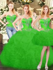 High Class Ruffles and Bowknot Quinceanera Gown Green Lace Up Sleeveless Floor Length