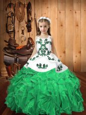 Sleeveless Embroidery and Ruffles Lace Up Little Girls Pageant Gowns