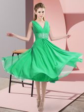 Suitable Knee Length Turquoise Bridesmaid Gown V-neck Sleeveless Side Zipper