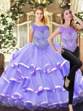 Fantastic Sleeveless Lace Up Floor Length Beading and Ruffled Layers 15th Birthday Dress