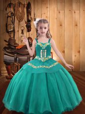 Trendy Teal Ball Gowns Straps Sleeveless Organza Lace Up Embroidery and Ruffles Pageant Dress Wholesale