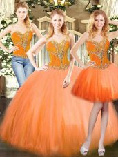 Custom Made Tulle Sweetheart Sleeveless Lace Up Beading Quinceanera Gown in Orange Red