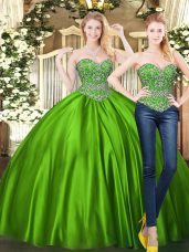 Sweet Tulle Sweetheart Sleeveless Lace Up Beading Sweet 16 Dress in Green