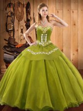 Olive Green Sleeveless Tulle Lace Up Quinceanera Gowns for Military Ball and Sweet 16 and Quinceanera