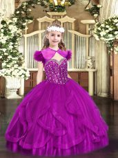 Straps Sleeveless Tulle Custom Made Beading and Ruffles Lace Up