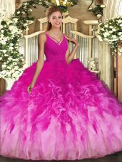 Sleeveless Backless Floor Length Beading and Ruffles Sweet 16 Quinceanera Dress