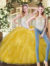 Superior Yellow Scoop Zipper Beading and Ruffles Quinceanera Gowns Sleeveless
