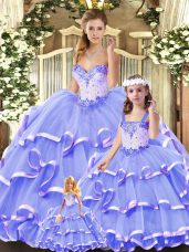 Tulle Sleeveless Floor Length Quinceanera Dress and Beading and Ruffled Layers