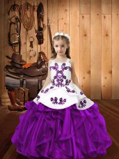 Eggplant Purple Sleeveless Embroidery and Ruffles Lace Up Pageant Dress for Teens