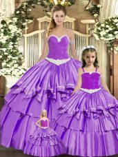 Artistic Organza Sweetheart Sleeveless Lace Up Ruching Sweet 16 Dresses in Eggplant Purple