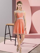 Mini Length Empire Cap Sleeves Orange Red Prom Dresses Lace Up