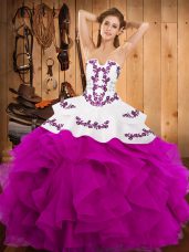 Edgy Sleeveless Lace Up Floor Length Embroidery and Ruffles Quinceanera Gowns