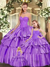 Fashionable Eggplant Purple Ball Gown Prom Dress Military Ball and Sweet 16 and Quinceanera with Beading and Ruffled Layers Sweetheart Sleeveless Lace Up
