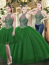 Dark Green Sleeveless Beading Floor Length Sweet 16 Quinceanera Dress