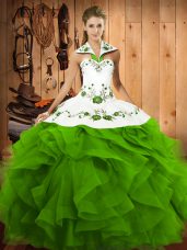 Noble Quinceanera Dresses Military Ball and Sweet 16 and Quinceanera with Embroidery and Ruffles Halter Top Sleeveless Lace Up
