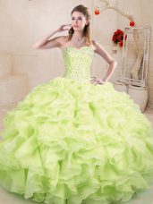 Yellow Green Sleeveless Organza Lace Up Quinceanera Gown for Sweet 16 and Quinceanera