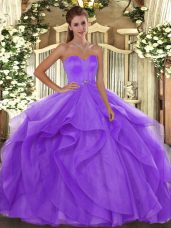 Ball Gowns Quinceanera Dress Lavender Sweetheart Tulle Sleeveless Floor Length Lace Up