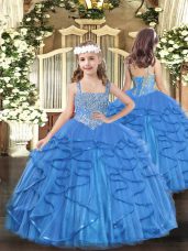Discount Straps Sleeveless Lace Up Little Girls Pageant Dress Wholesale Baby Blue Tulle