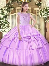 Lavender Zipper Bateau Beading and Ruffled Layers Sweet 16 Quinceanera Dress Tulle Sleeveless