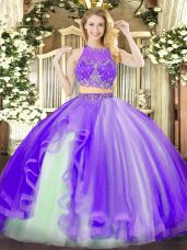 Floor Length Lavender Quinceanera Dresses Scoop Sleeveless Zipper
