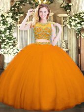 High Class Scoop Sleeveless Tulle Quince Ball Gowns Beading Zipper