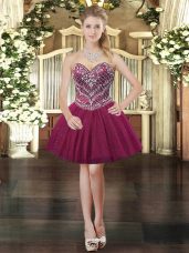 Ball Gowns Prom Party Dress Burgundy Sweetheart Tulle Sleeveless Mini Length Lace Up