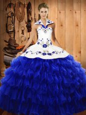 Floor Length Ball Gowns Sleeveless Royal Blue Sweet 16 Dresses Lace Up