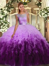 Organza Sleeveless Floor Length Quinceanera Gown and Ruffles