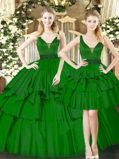 Modest Floor Length Ball Gowns Sleeveless Dark Green Quinceanera Gowns Lace Up