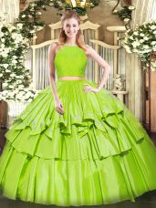 Tulle Scoop Sleeveless Zipper Ruffled Layers 15 Quinceanera Dress in Yellow Green