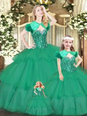 Floor Length Ball Gowns Sleeveless Green Quince Ball Gowns Lace Up