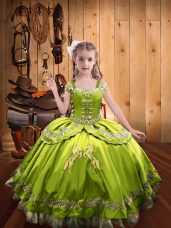Low Price Yellow Green Sleeveless Beading and Embroidery Floor Length Child Pageant Dress