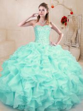 Organza Sleeveless Floor Length 15 Quinceanera Dress and Beading and Ruffles