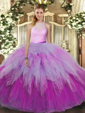 Sleeveless Floor Length Ruffles Backless Quinceanera Dress with Multi-color