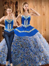 Multi-color Sweetheart Lace Up Embroidery Sweet 16 Dress Sweep Train Sleeveless