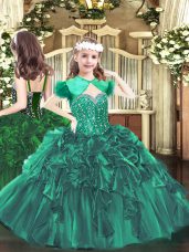 Organza Sleeveless Floor Length Party Dress for Girls and Beading and Ruffles