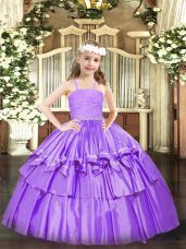 Lavender Organza Zipper Straps Sleeveless Floor Length Little Girls Pageant Dress Wholesale Beading and Lace and Ruffled Layers