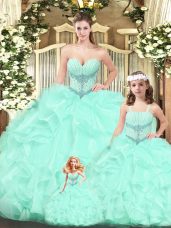 Colorful Ball Gowns Quinceanera Gowns Aqua Blue Sweetheart Tulle Sleeveless Floor Length Lace Up