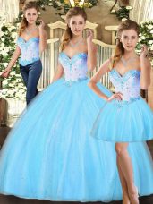 Hot Selling Baby Blue 15th Birthday Dress Military Ball and Sweet 16 and Quinceanera with Beading Sweetheart Sleeveless Lace Up
