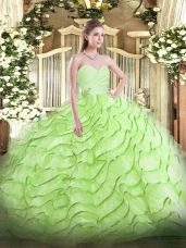 Yellow Green Sleeveless Brush Train Beading and Ruffled Layers 15th Birthday Dress