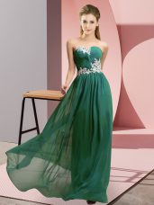Dramatic Dark Green Zipper Prom Dress Appliques Sleeveless Floor Length