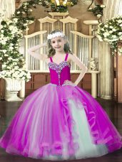Floor Length Fuchsia Kids Formal Wear Straps Sleeveless Lace Up