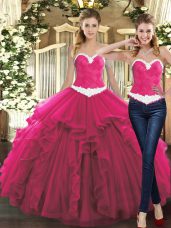 Fuchsia Sleeveless Floor Length Ruffles Lace Up Sweet 16 Quinceanera Dress